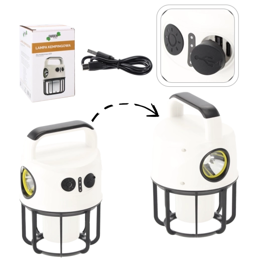 Lampă LED de camping cu acumulator, power bank și reflector