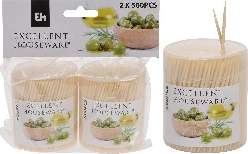 Scobitori din bambus, duble, cu toc rotund, 2 × 500 buc