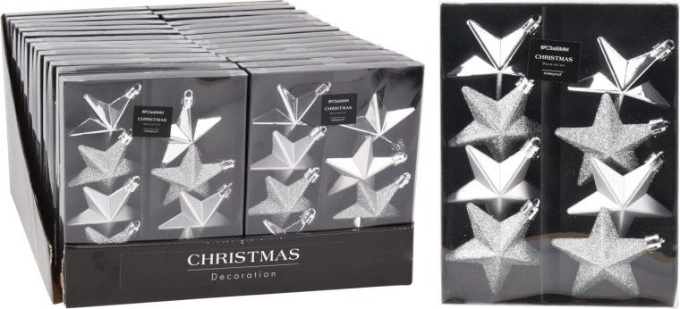 Stele de Crăciun 6,5 cm – mix argintiu (8 buc)