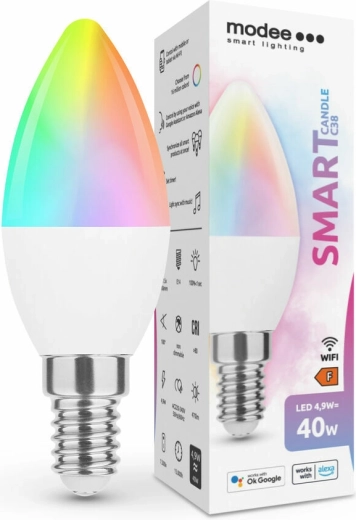 Bec LED inteligent E14 4,9 W, color și alb, reglabil – MODEE Tuya Wi‑Fi Candle C38