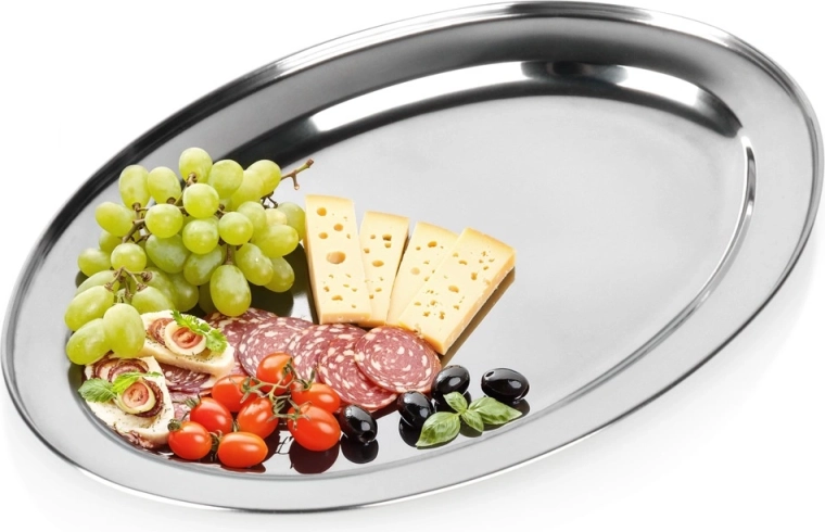 Tavă ovală de servire din inox Vilde 45 × 30 cm