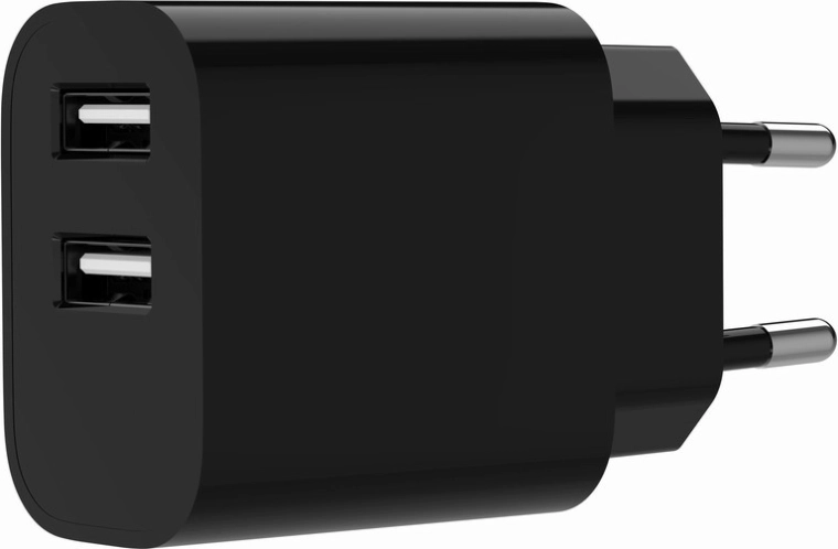Încărcător USB universal cu două porturi 2,4 A, negru