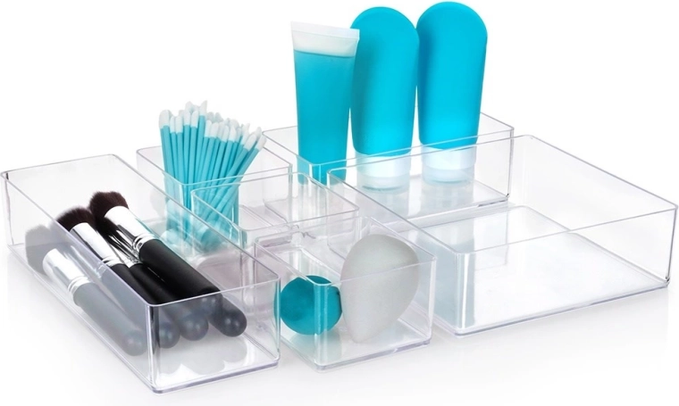 Organizator cosmetic din acril transparent, set de 6 piese