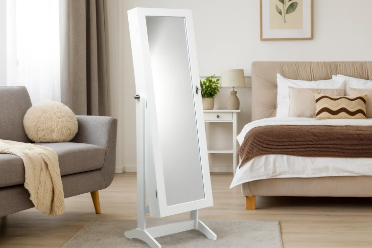 Cutie de bijuterii albă cu oglindă Grand 41,5 × 36,5 × 147 cm