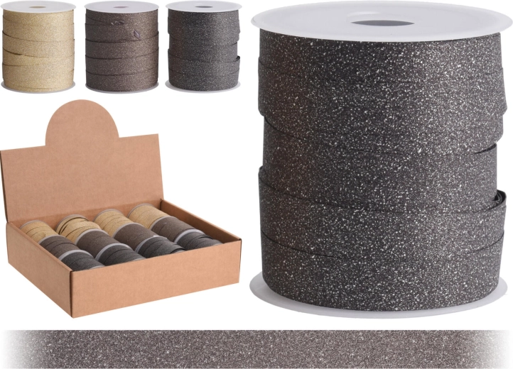 Panglică strălucitoare pentru legat 10 m × 1 cm – mix maro și auriu