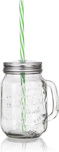 Cană din sticlă cu capac și pai 450 ml MADEIRA