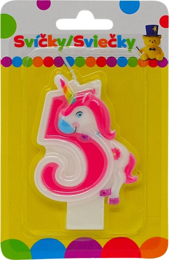 Lumânare aniversară unicorn numărul 5