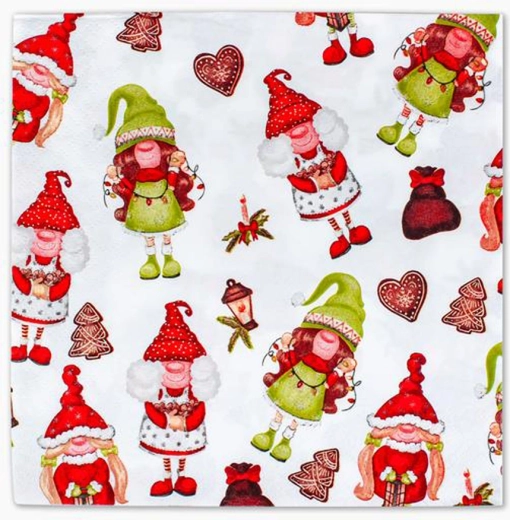 Șervețele de hârtie de Crăciun cu motiv spiriduși 33 × 33 cm, 3 straturi, 20 bucăți TORO