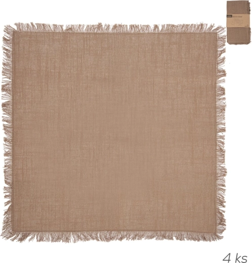 Șervețele din bumbac în nuanță naturală maro cu franjuri 45 × 45 cm, set 4 buc.