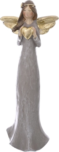 Statuetă decorativă îngeraș cu inimă, gri-aurie