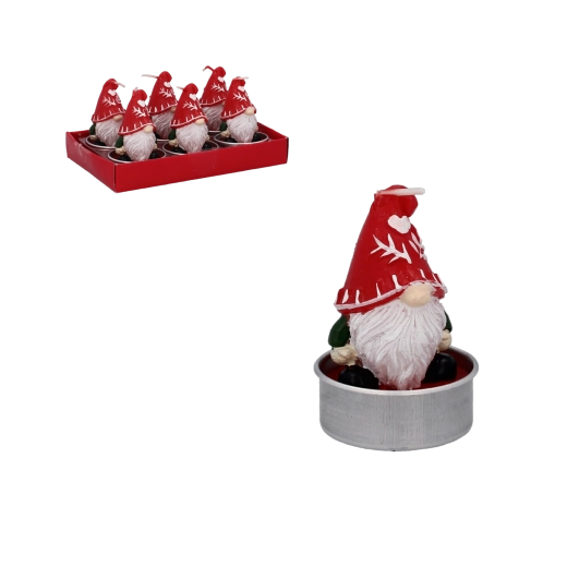 Lumânări decorative spiriduș cu căciulă roșie – set 6 bucăți