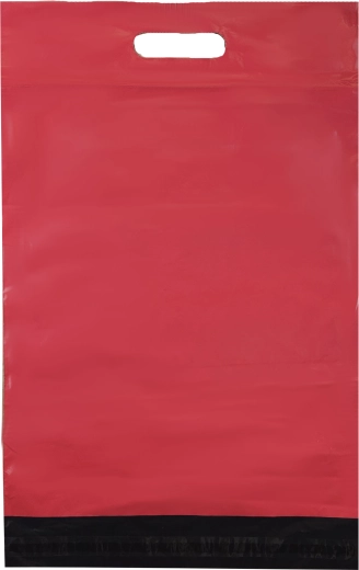 Plicuri curierat din plastic roșu cu mâner 400 × 500 + 70 mm, 50 buc, inscripție Thank You