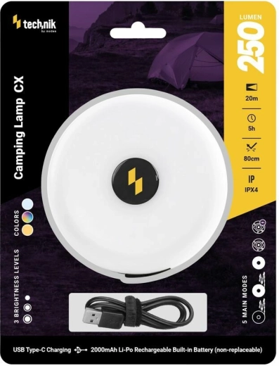 Lampă de camping reîncărcabilă cu XPG și 24 LED, USB‑C, 250 lm