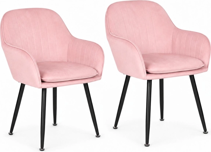 ModernHome set de 2 scaune tapițate din catifea, culoare roz