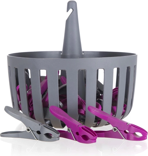 Coș suspendat cu cleme de rufe BRILANZ, 30 buc, mix de culori