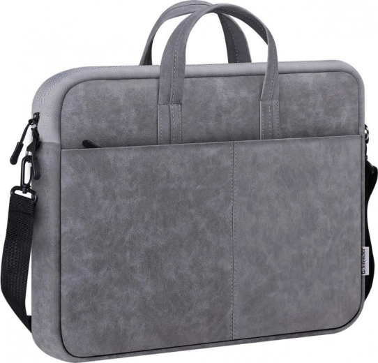 Geantă laptop gri 15,6″ din piele ecologică