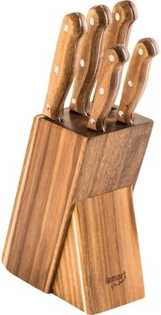 Set de 5 cuțite de bucătărie în bloc din lemn Wood
