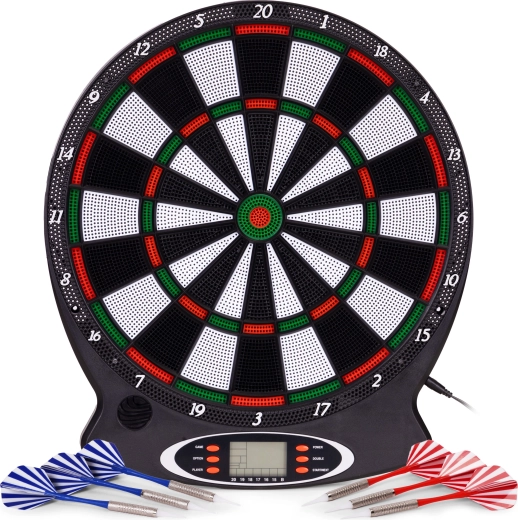 Țintă electronică pentru darts cu LCD, 38 cm, 18 jocuri, set cu 6 săgeți