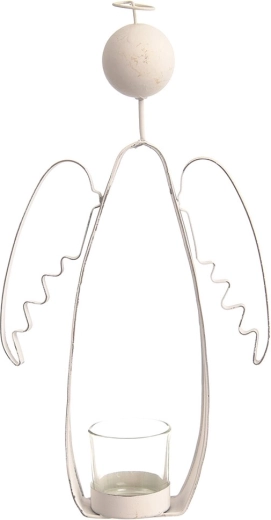 Înger decorativ pentru lumânare, alb, metal și sticlă, 28 cm