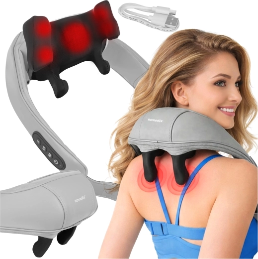 Masor shiatsu fără fir pentru gât Isomedix, cu încălzire și încărcare USB‑C