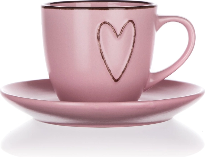 Ceașcă cu farfurioară 260 ml HEART roz, ceramică