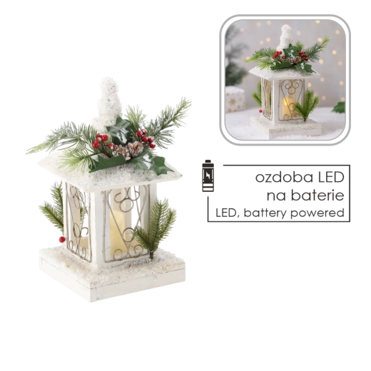 Felinar LED de Crăciun cu lumânare, alb, 17 × 17 × 32 cm