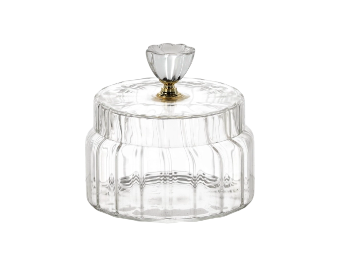 Borcan decorativ din sticlă cu striații 500 ml