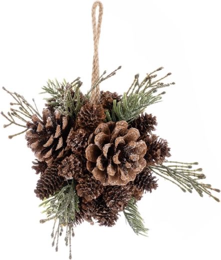Bilă decorativă suspendată cu aspect de con de pin (pinie) 12 cm