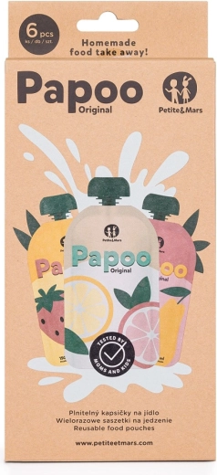 Punguțe reutilizabile pentru mâncare PETITE&MARS Papoo Original, 6 buc.
