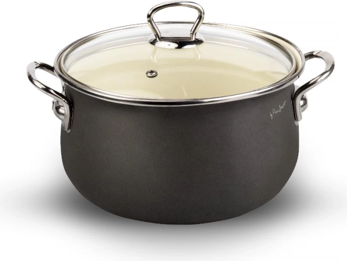 Cratiță emailată Lamart cu capac, 20 cm, 3,8 l, gri