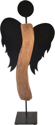 Înger din lemn de mango și tablă neagră Black, 65 cm