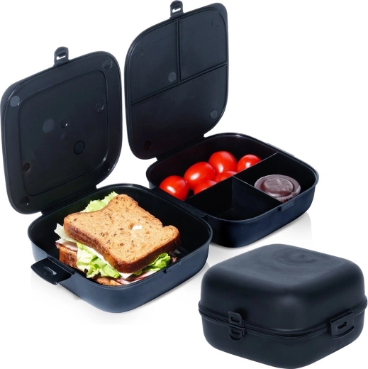 Lunchbox compartimentat 2×700 ml, negru