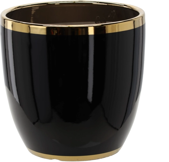 Ghiveci ceramic pentru flori 30,5 × 30,5 × 30,5 cm negru cu margine aurie