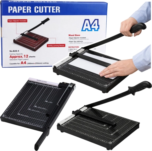 Ghilotină de birou pentru hârtie A4, metalică, neagră