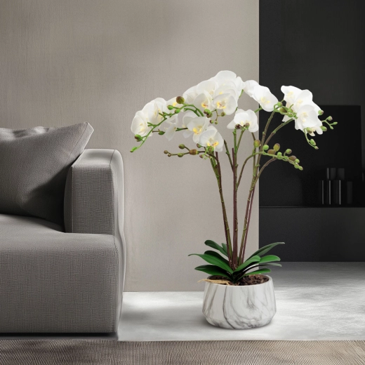 Orhidee decorativă artificială albă, 58 cm