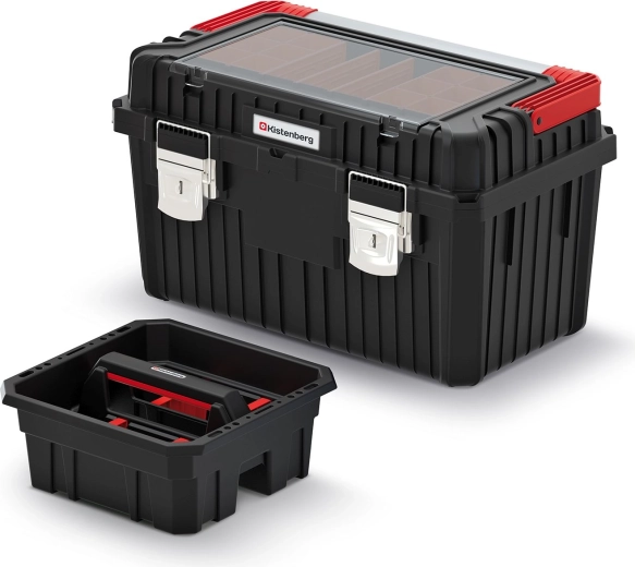 Ladă pentru scule Heavy cu mâner și încuietori metalice, 585 × 360 × 337 mm, negru