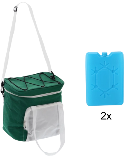 Geantă termică 14 l verde‑albă cu două acumulatori de răcire