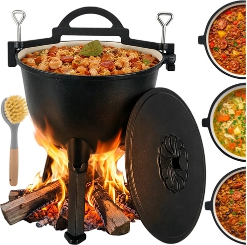 ceaun de fier emailat pentru foc 10 l KAMINER cu suport și capac