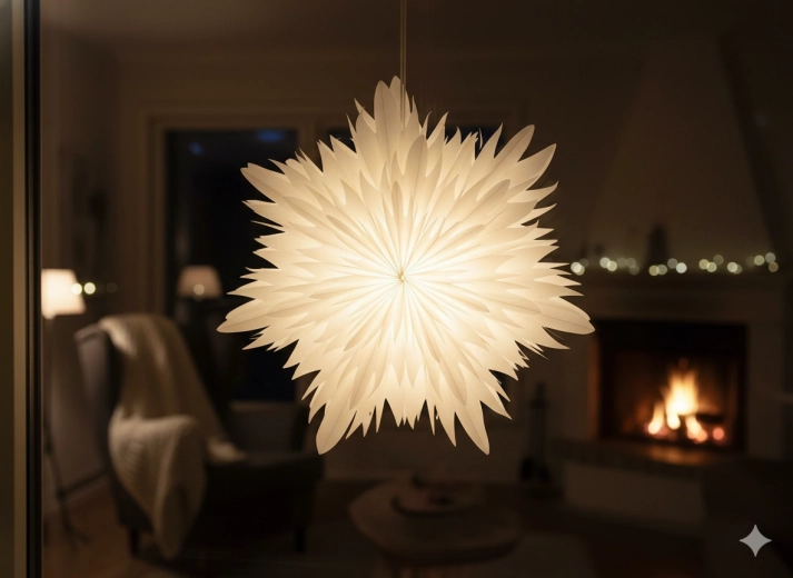 Stea decorativă din hârtie, cu două straturi, 40 cm, albă