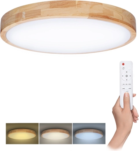 Solight corp de iluminat LED pentru tavan și perete Solid Oak cu telecomandă 48 W 39 cm reglabil (dimmabil) CCT