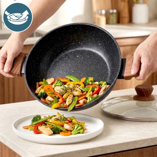 Mânere confortabile soft touch cu decor de lemn