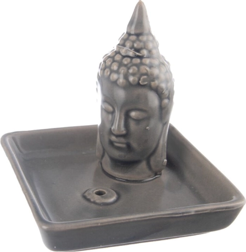 Suport ceramic pentru bețișoare parfumate Buddha, gri