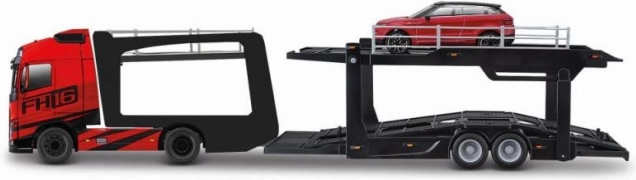 Bburago Street Fire camion cu remorcă Volvo FH16 și Land Rover LRX Concept 1:43