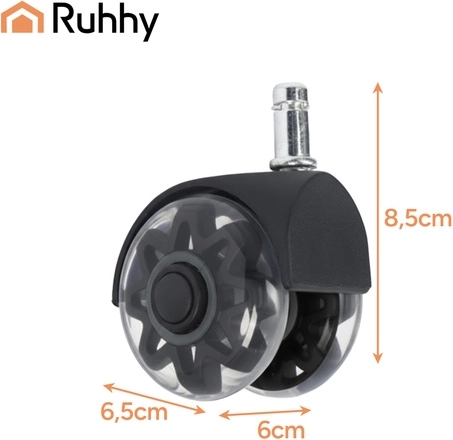Roți pentru scaun de birou rotativ Ruhhy 2,5" negre (11 × 22 mm) – set 5 buc.