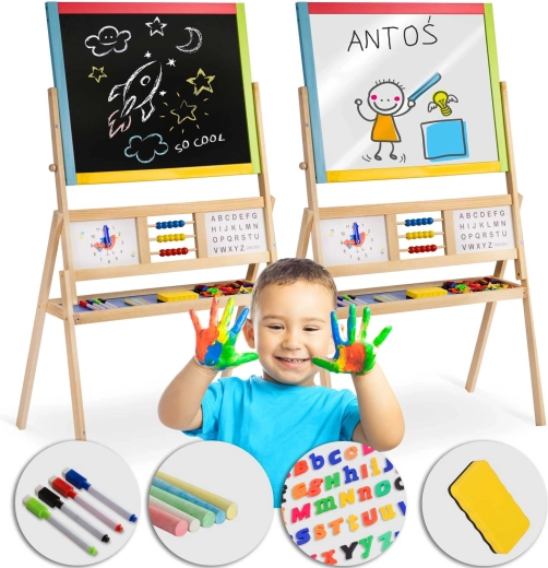 Tablă mare magnetică rotativă cu cretă și ceas distractiv RICOKIDS – multicoloră