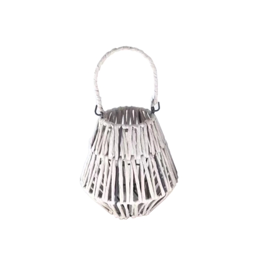 Felinar din ratan cu insert de sticlă, alb 18 × 20 cm