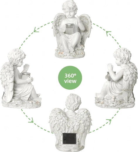 Figurină îngeraș solară cu lumină LED 18 cm