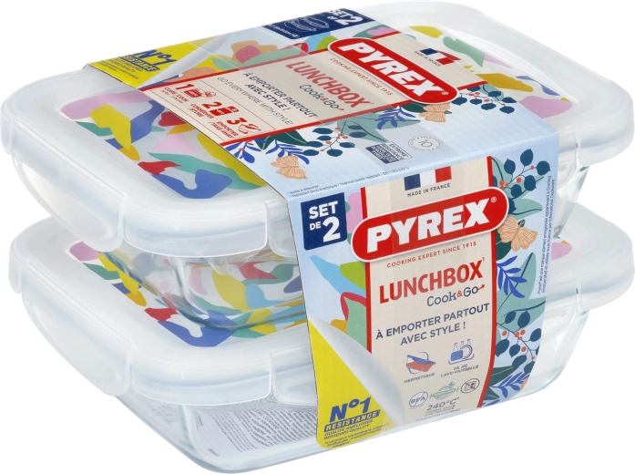 Set de caserole dreptunghiulare din sticlă PYREX 2 × 0,8 l