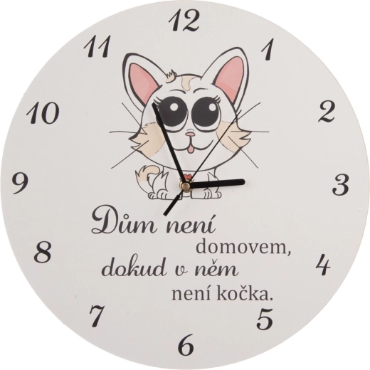 Ceas de perete din lemn Cat home, alb, 34 cm