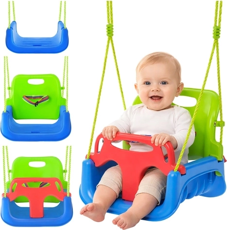 Leagăn pentru copii 3‑în‑1 pe frânghii, verde‑albastru Kruzzel, până la 30 kg